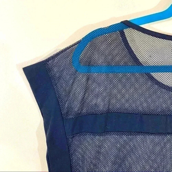 La Moda Black Sheer Mesh Striped Sleeveless Blouse - Picture 9 of 12